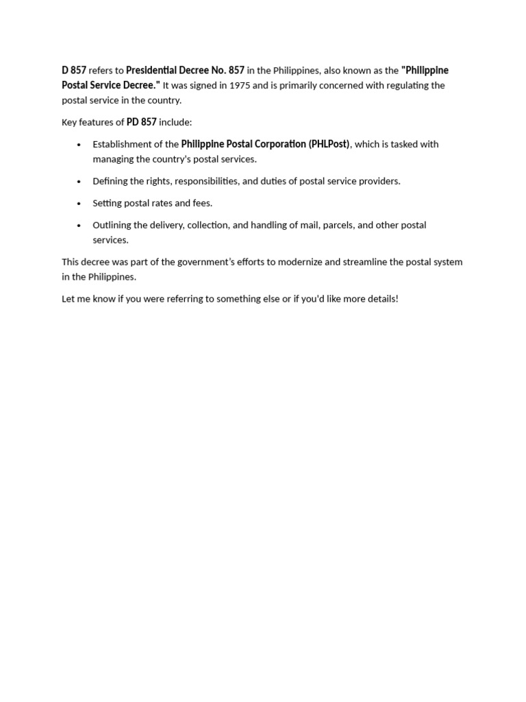 Overview of Presidential Decree No. 857 | PDF