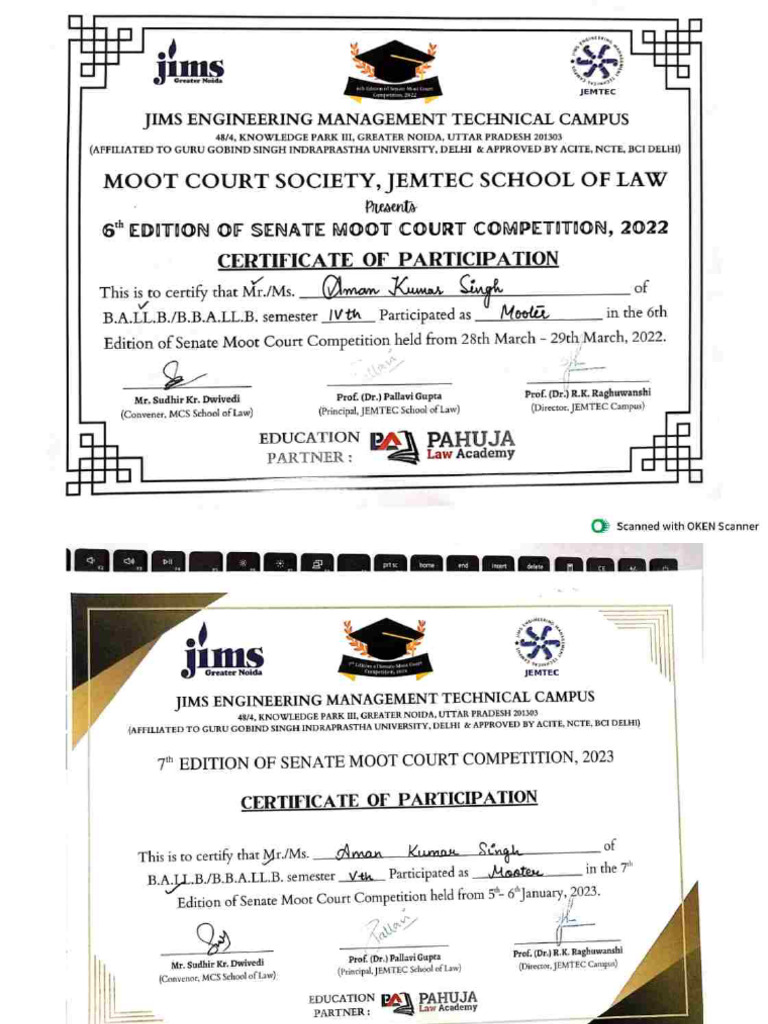 Moot Court Participants Certificate - 11zon | PDF