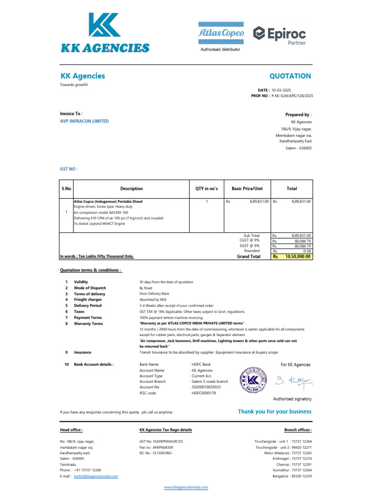 Quotation for Atlas Copco Air Compressor | PDF