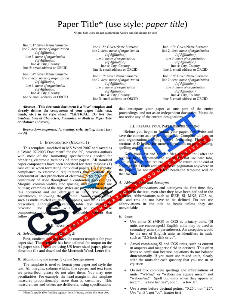 Paper Formatting Template Guide | PDF | International System Of Units ...
