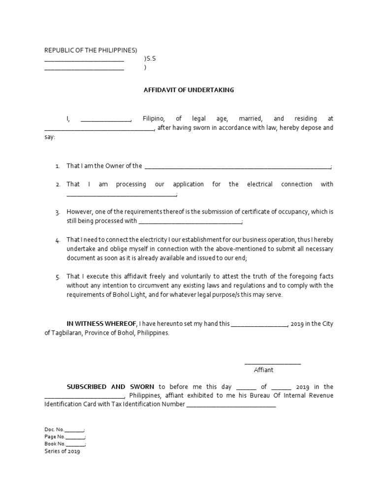 Affidavit of Undertaking for Electrical Connection | PDF