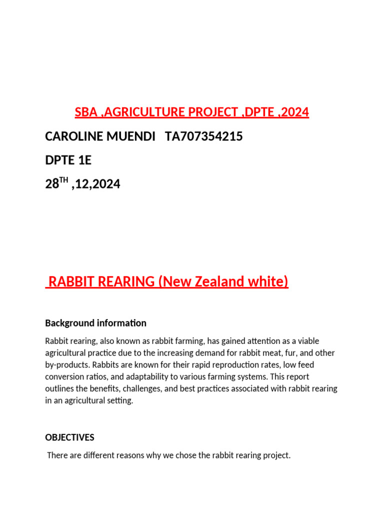 Rabbit Rearing Project Overview 2024 | PDF | Rabbit | Agriculture