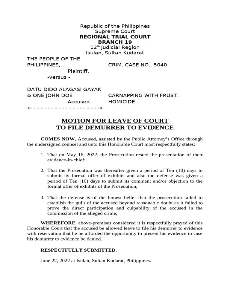 Motion to Dismiss Carnapping Case | PDF | Prosecutor | Witness