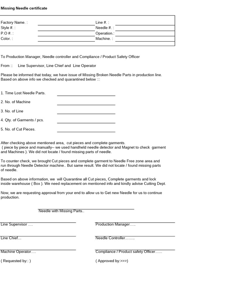 Missing Needle Incident Report | PDF