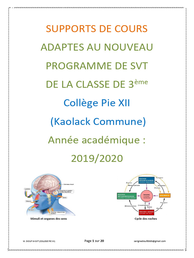 Supports de cours SVT 3ème Collège Pie XII | PDF | Système immunitaire ...