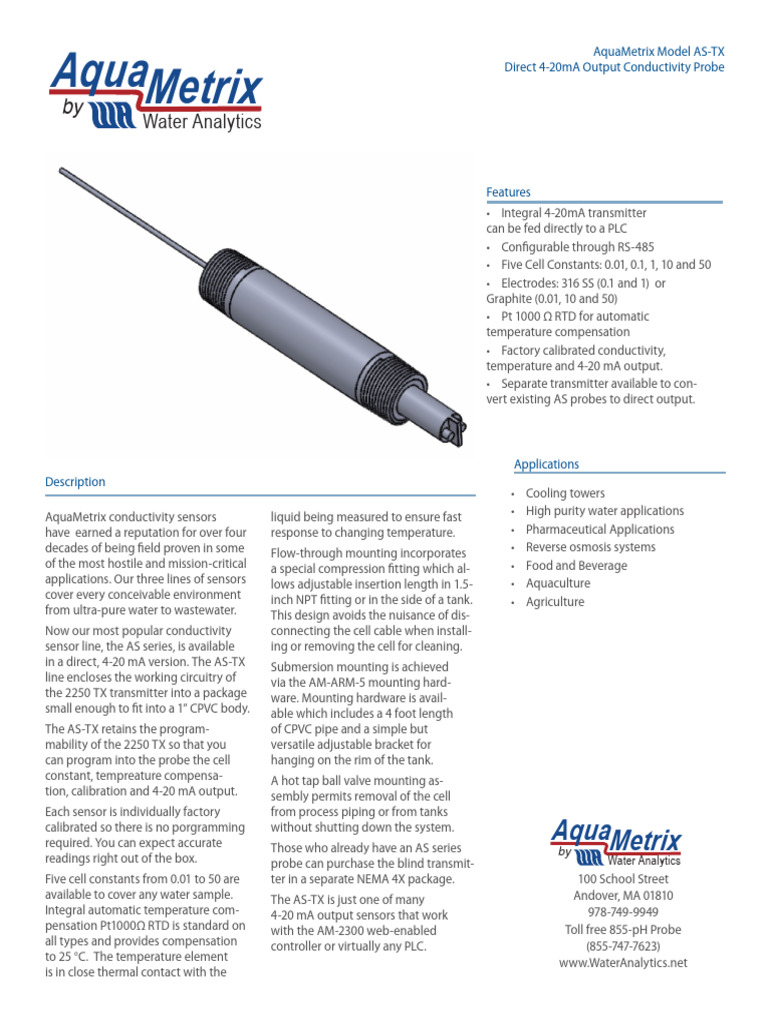 Conductivity Transmitter as-TX | PDF | Electrical Resistivity And ...