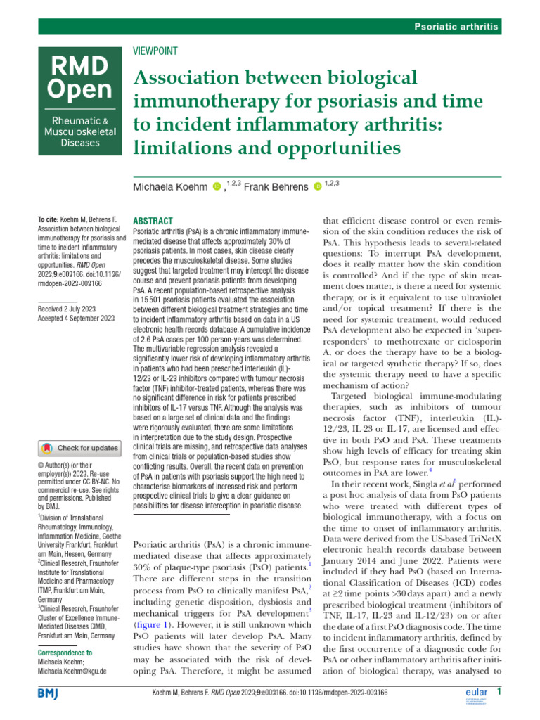 Association Between Biological Immunotherapy For P | PDF | Psoriasis ...