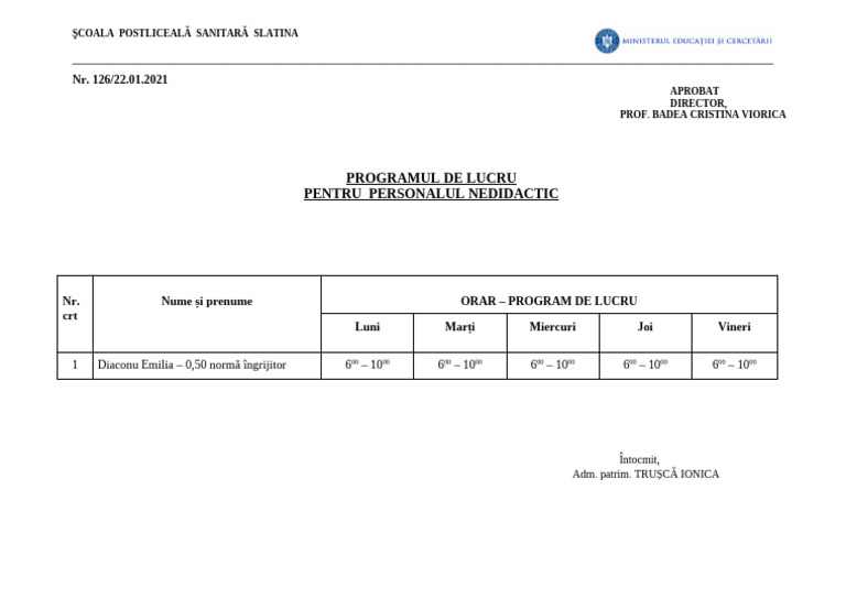 Program de Lucru Nedidactic | PDF