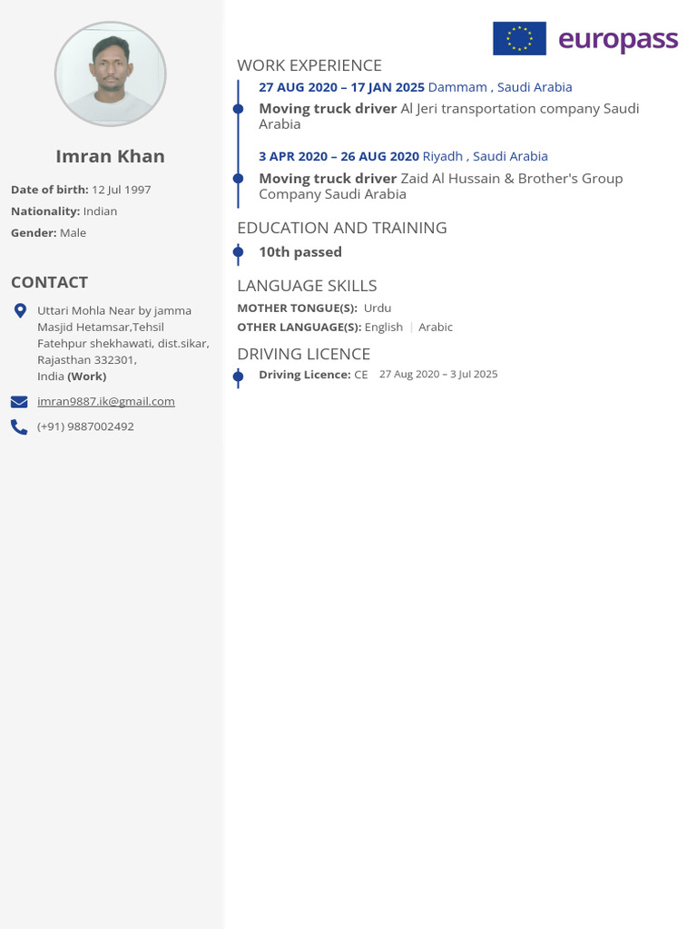 Imran Khan: Truck Driver Experience | PDF