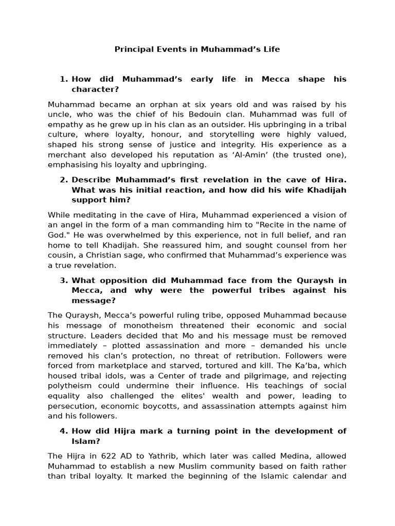 Key Events in Muhammad's Life | PDF | Muhammad | Mecca