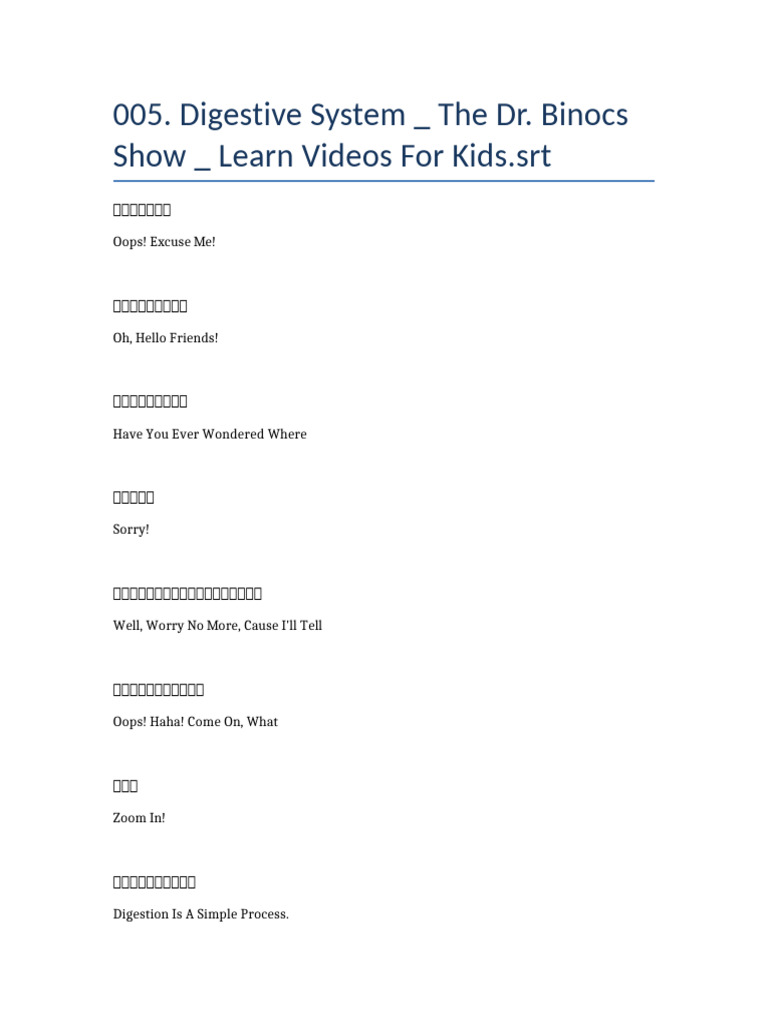 Digestive System The Dr Binocs Show Learn Videos For Kids Pdf