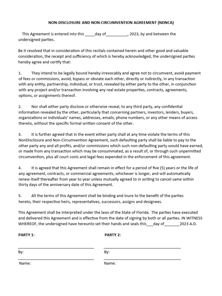 Non-Disclosure and Non-Circumvention Agreement | PDF | Non Disclosure ...