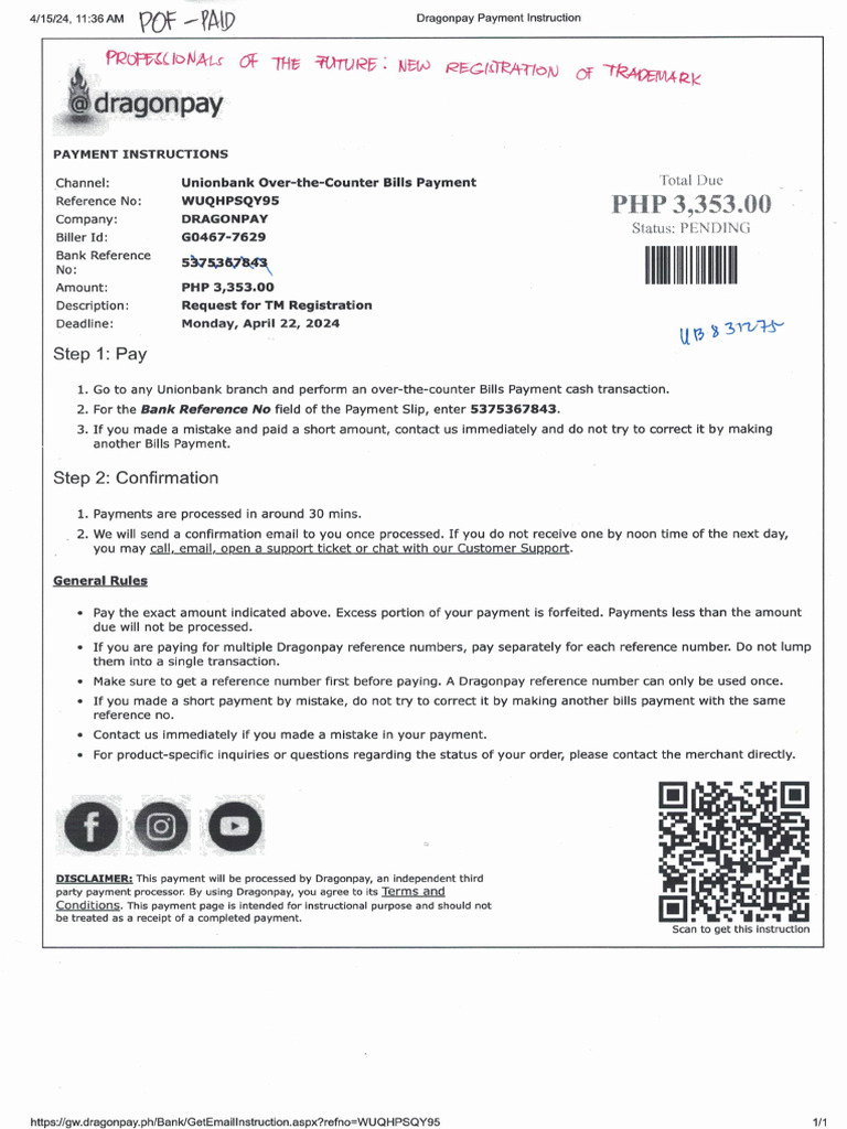 Dragonpay Payment Instructions - Professionals of The Future | PDF
