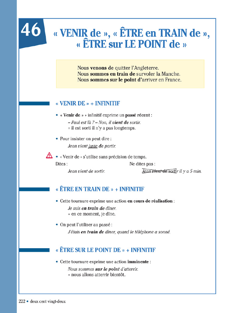 Venir De, en Train de | PDF