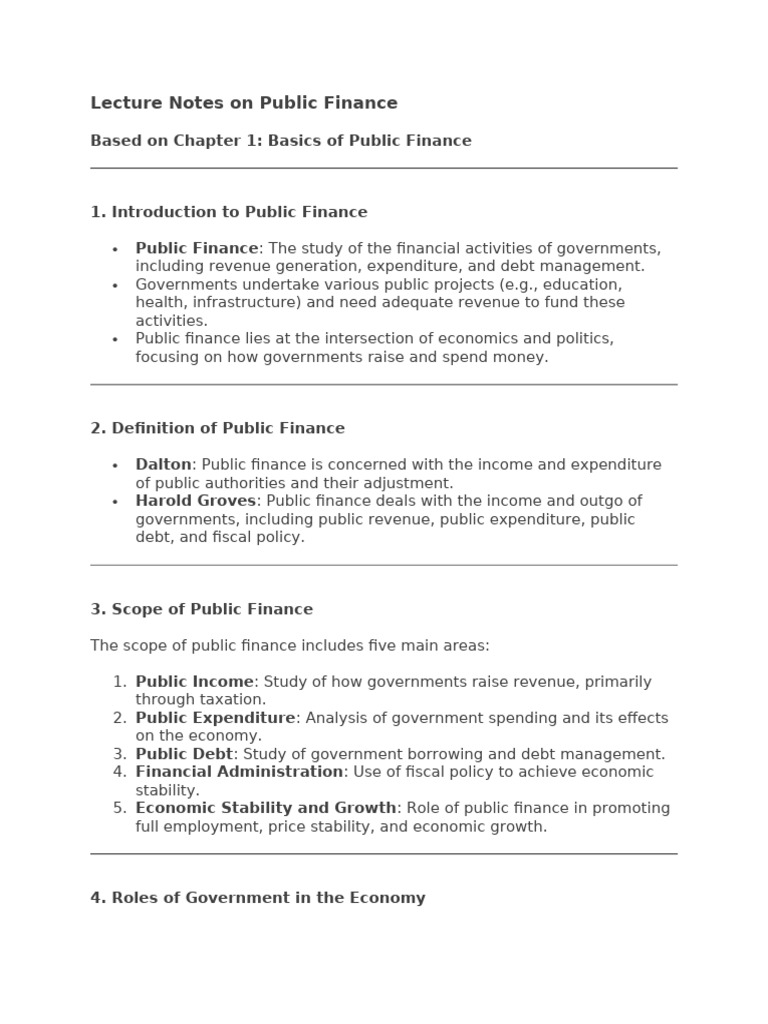 Lecture Notes On Public Finance - Chapter One | PDF | Government ...