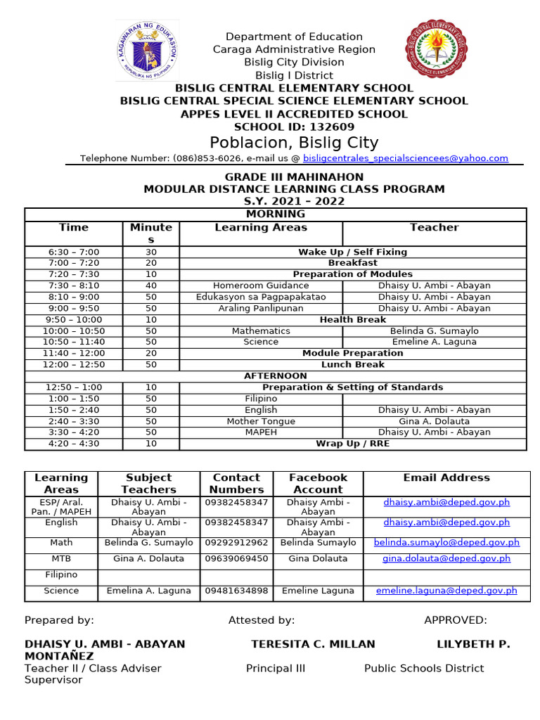 Grade III Modular Learning Schedule | PDF | Schools