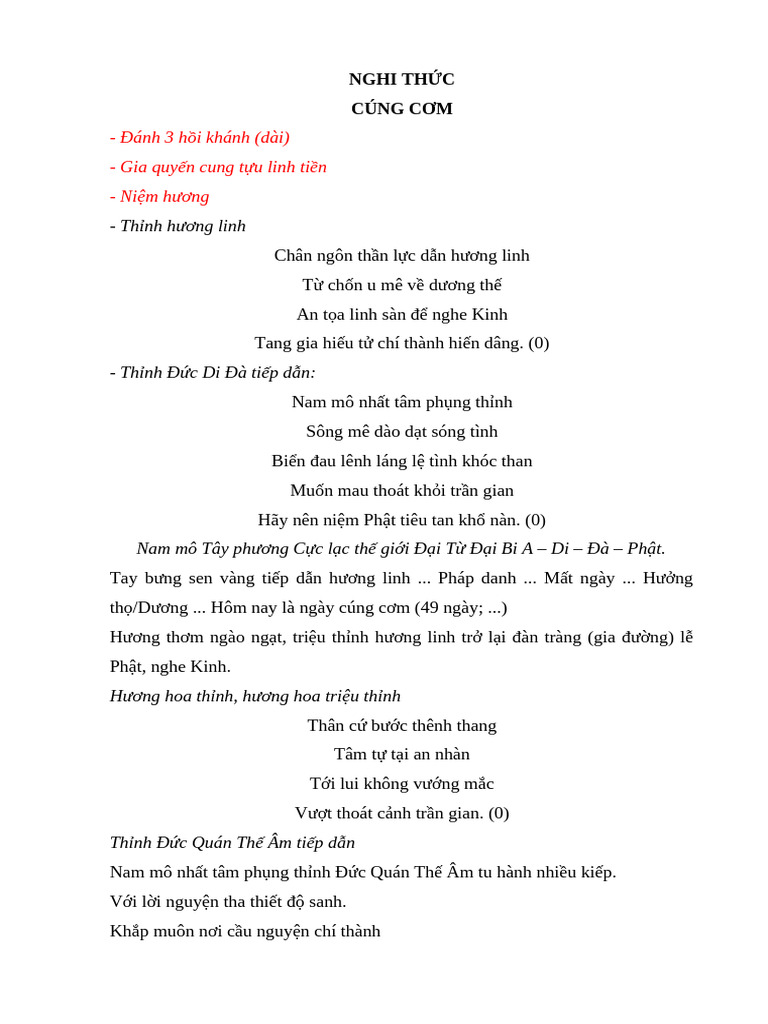 Nghi Thức Cúng Thất - Linh - Tang | PDF