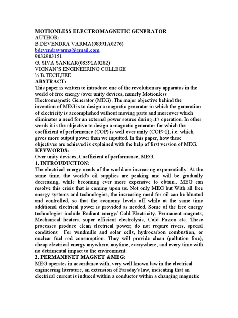 Motionless Electromagnetic Generator | PDF | Inductor | Magnetic Field