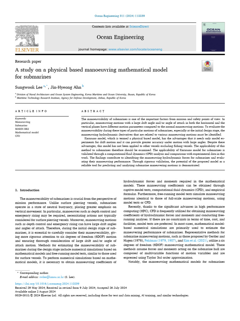 Submarine Maneuvering Model Study | PDF | Force | Drag (Physics)