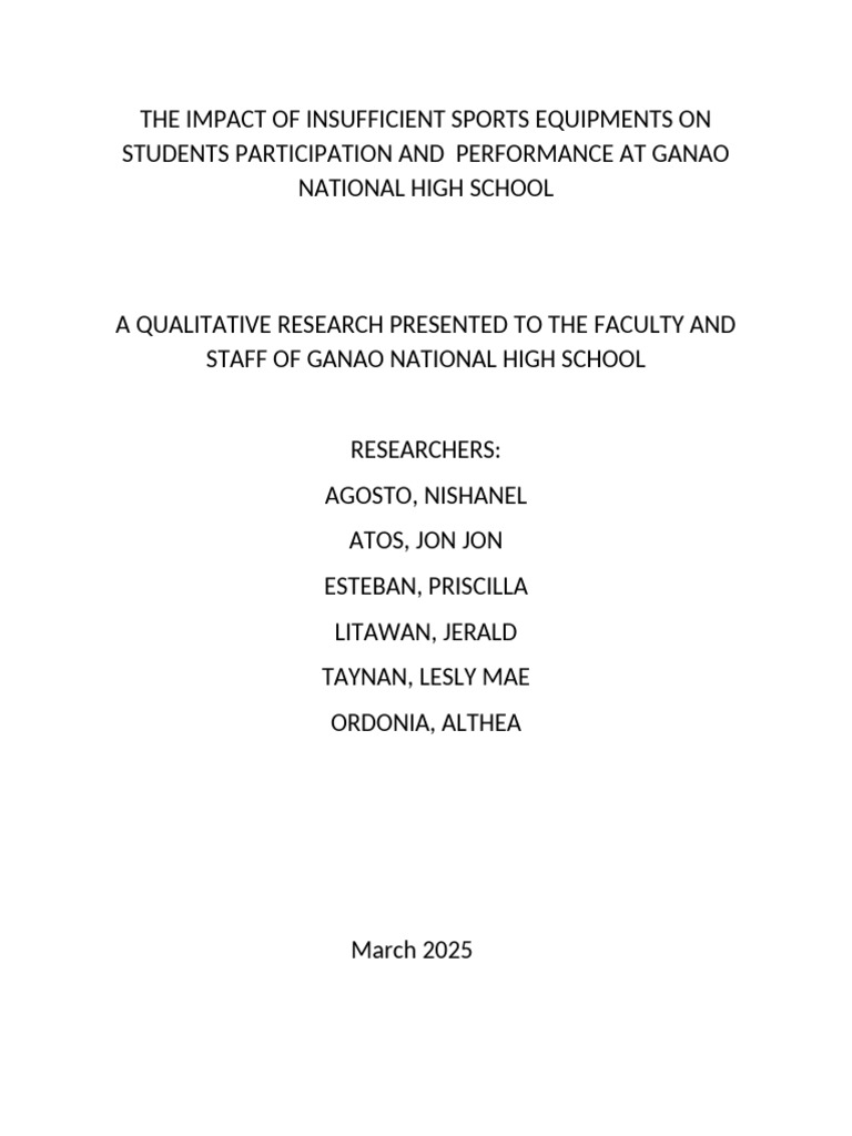 THE IMPACT OF INSUFFICIENT SPORTS EQUIPMENTS ON STUDENTS PARTICIPATION ...