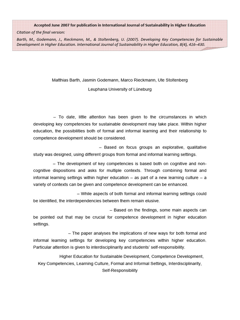 Key Competencies for Sustainable Education | PDF | Learning ...