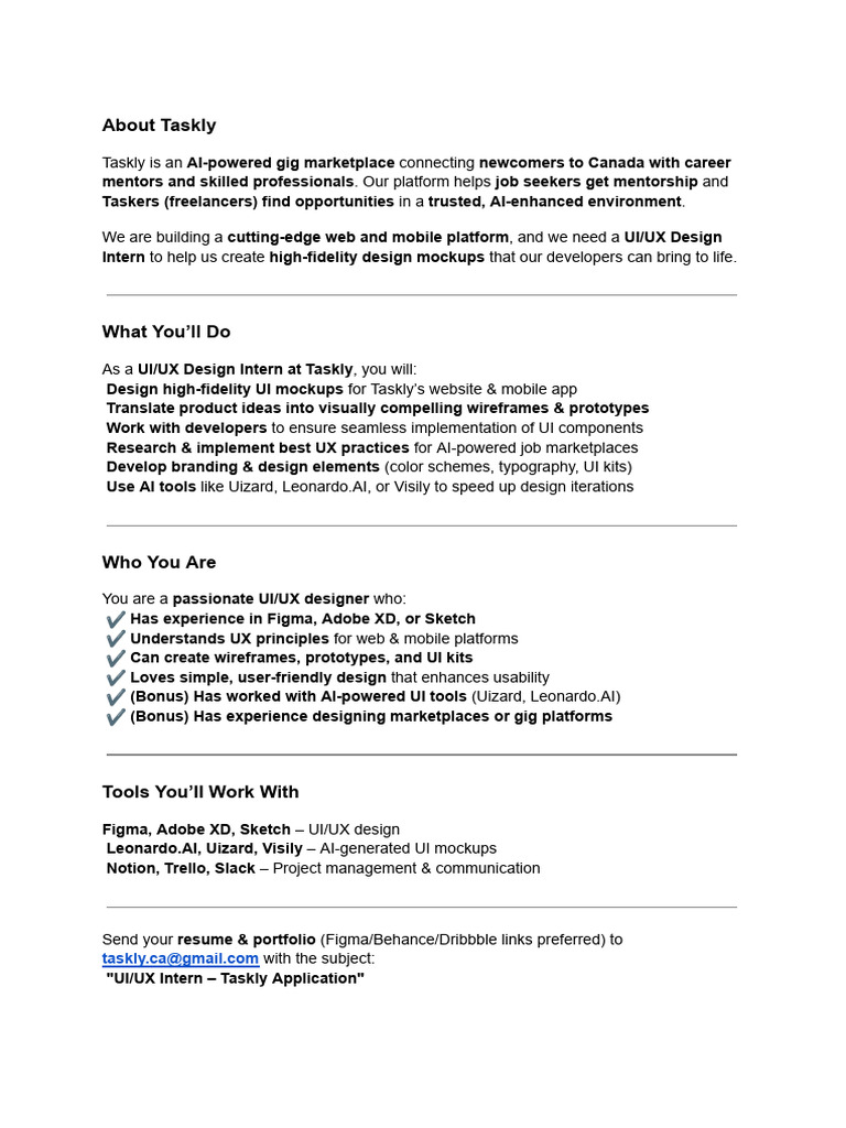 UI/UX Design Intern at Taskly | PDF