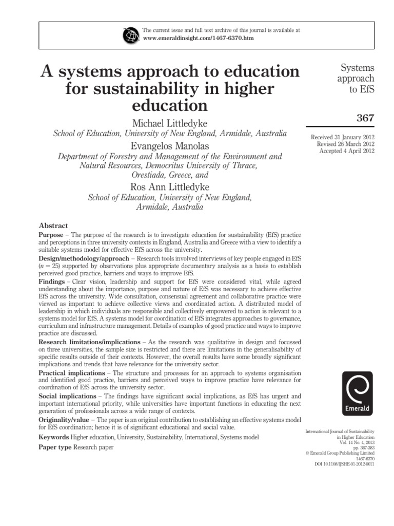 Systems Model for University Sustainability | PDF | Sustainability ...