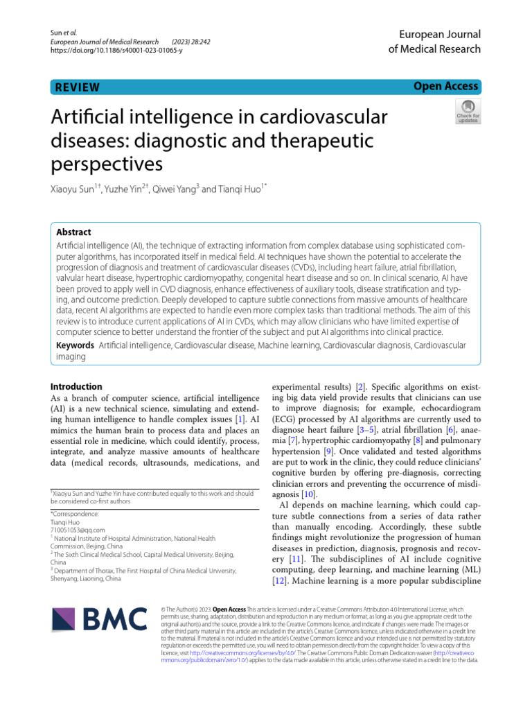 Artificial Intelligence in Cardiovascular Diseases: Diagnostic and ...