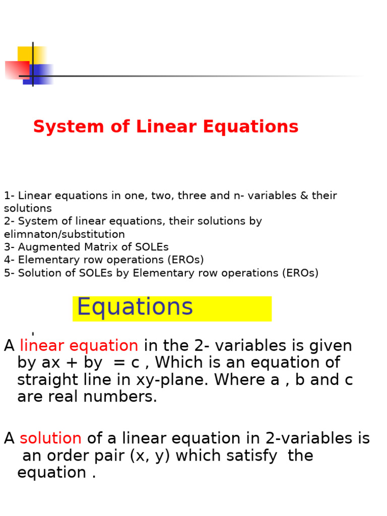 Linear Equations and Solutions Guide | PDF | System Of Linear Equations ...