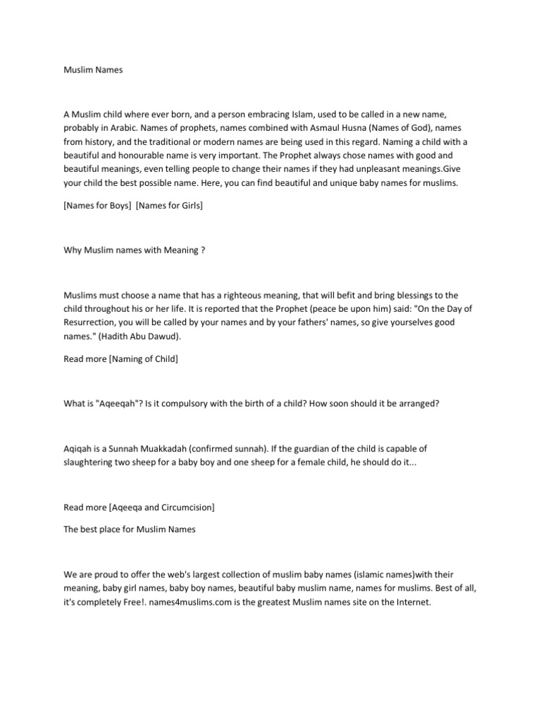 Muslim Names Pdf