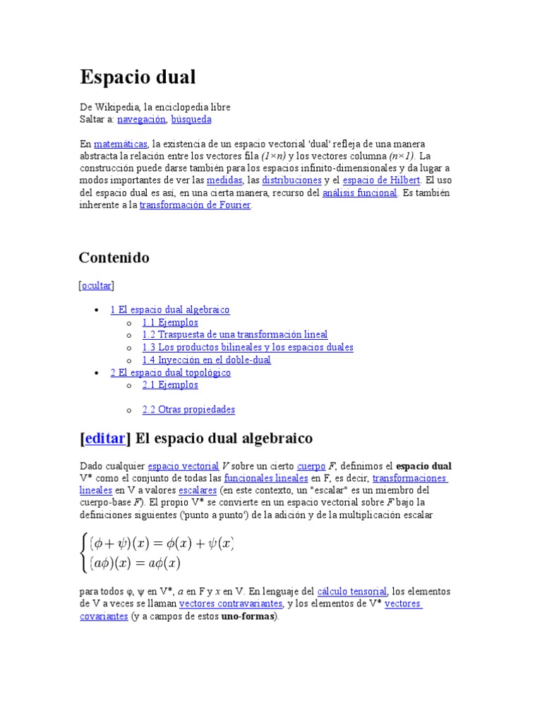 Espacio Dual | PDF | Topología | Álgebra abstracta