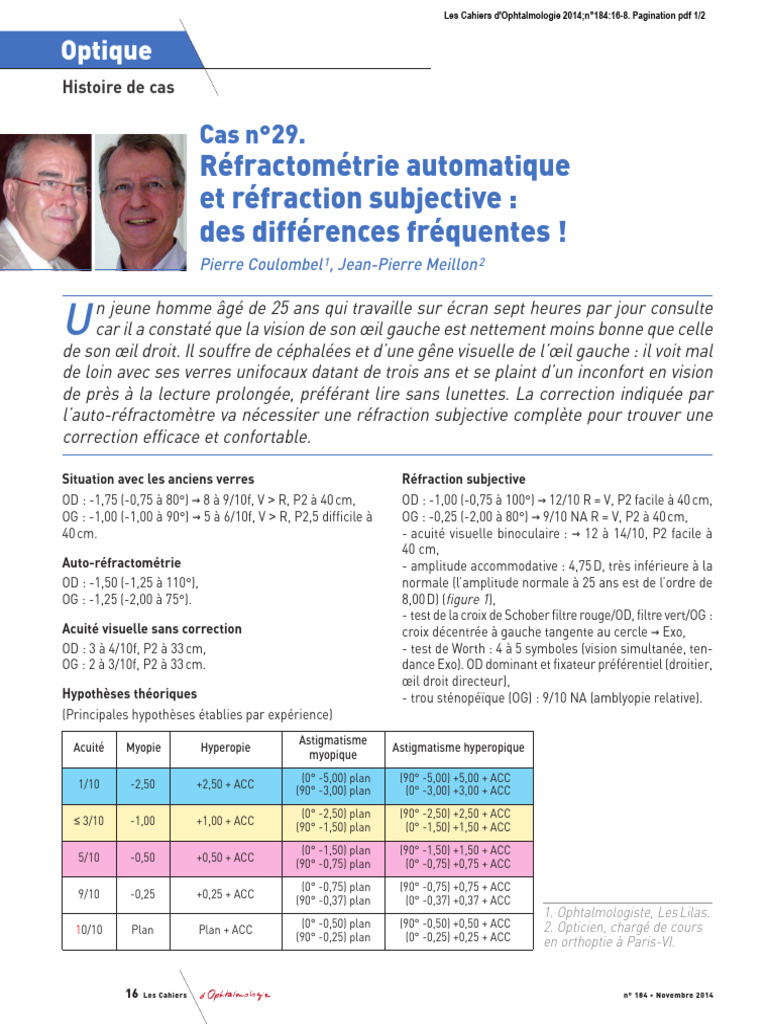 Réfraction subjective et auto-réfractométrie | PDF | Myopie | Ophtalmologie