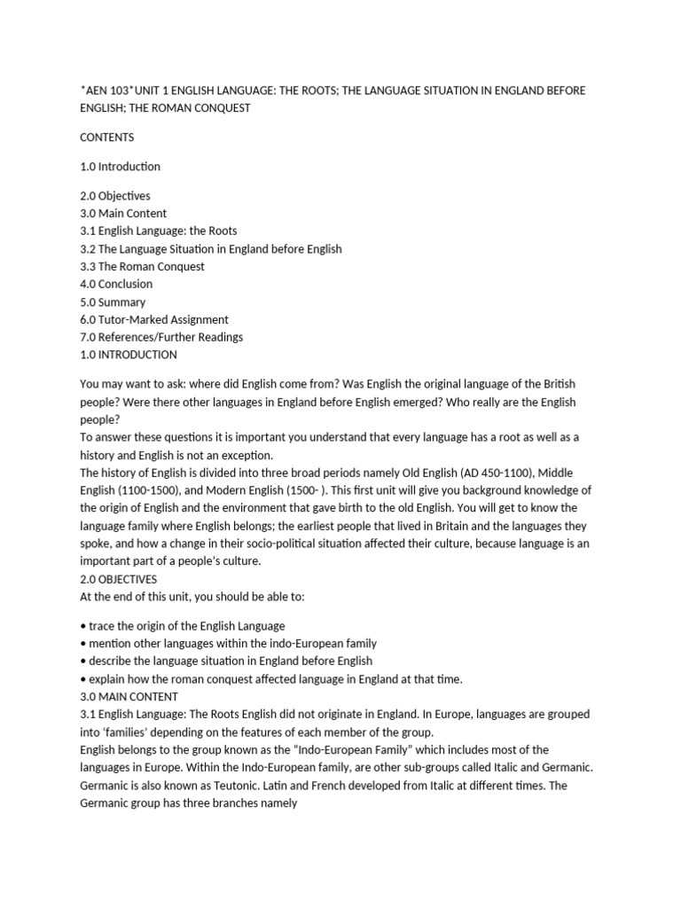 AEN 103 - UNIT 1-WPS Office | PDF | English Language | Languages Of Europe