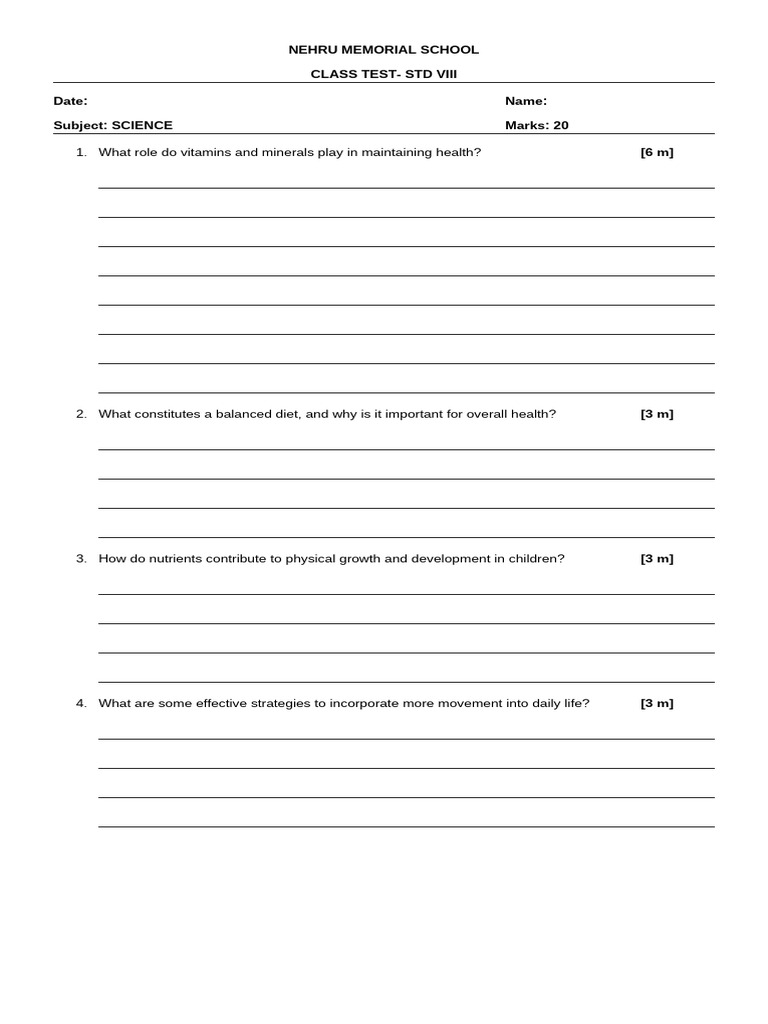 Nehru Memorial School Class Test-Std Viii Date: Name: Subject: SCIENCE ...