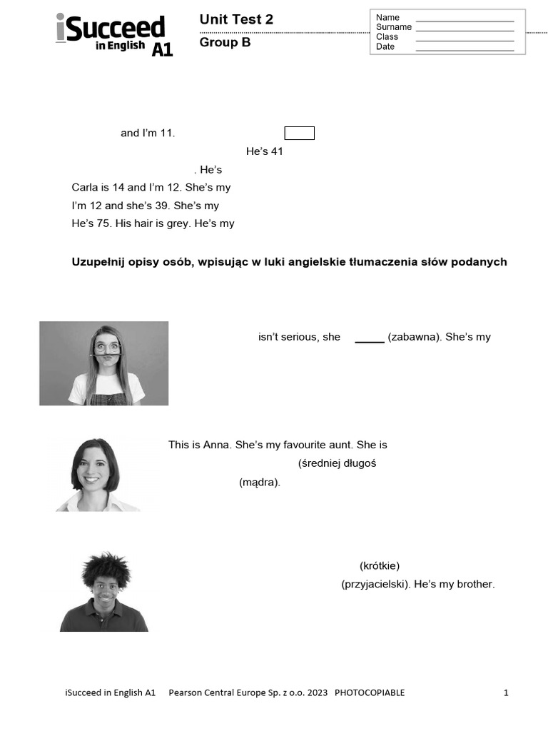 iSucceed in English A1 Unit 2 Test | PDF
