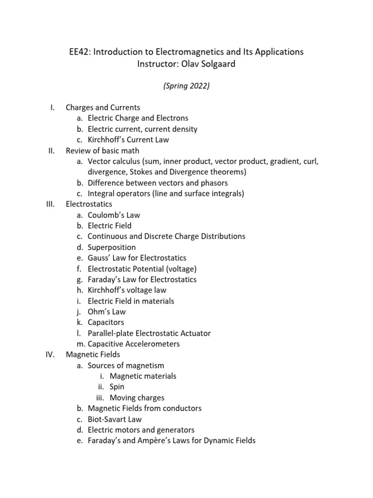 EE42: Electromagnetics Overview | PDF