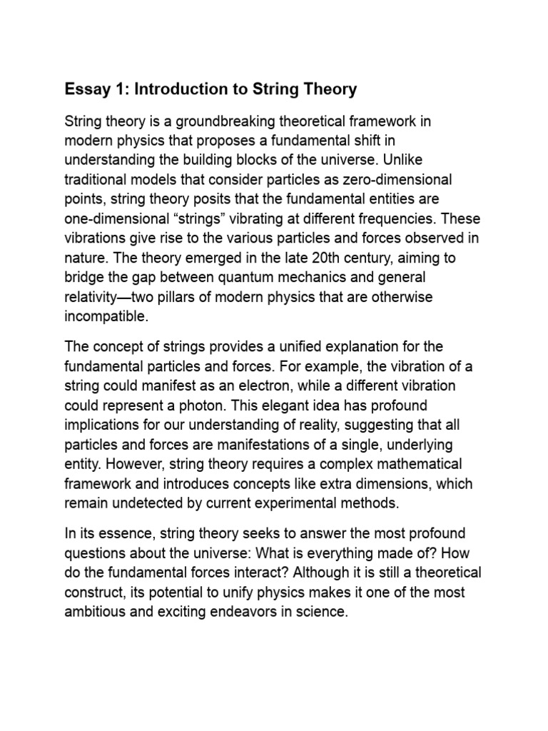 Essay 1_ Introduction to String Theory | PDF