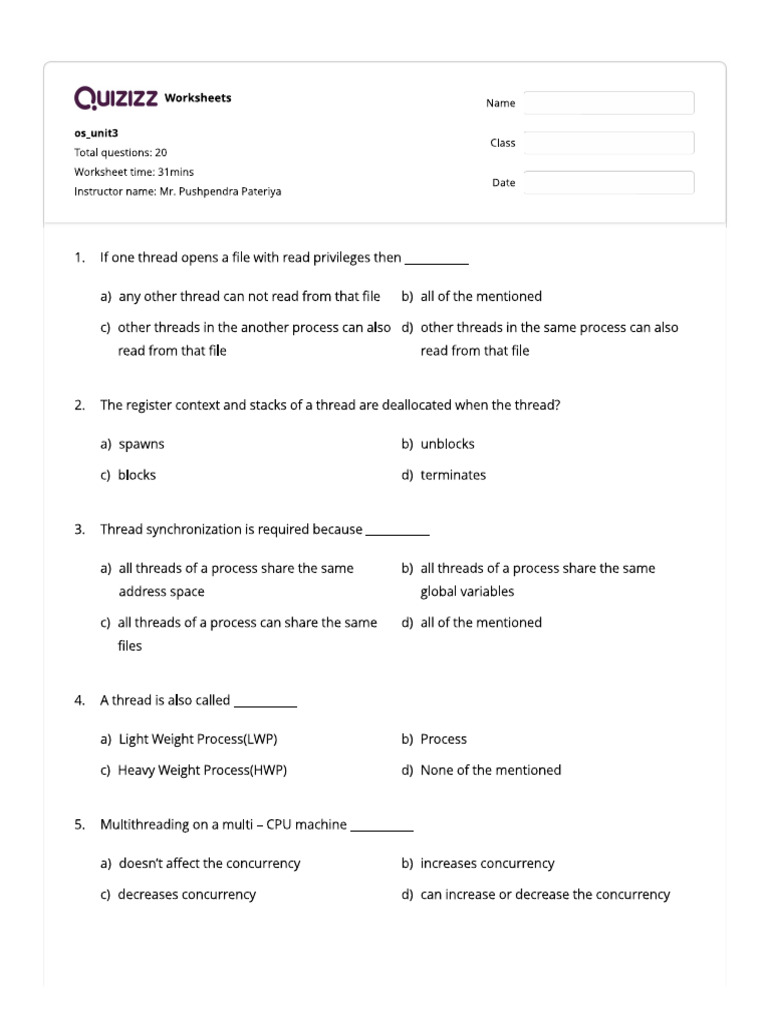 OS Unit3 Practice MCQ | PDF