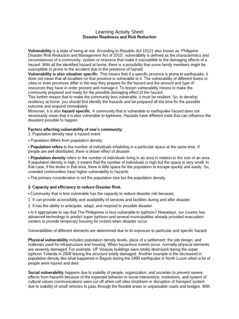 Understanding Community Vulnerability in Disasters | PDF | Hazards ...