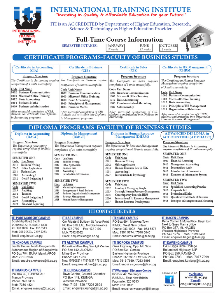 ITI Accredited Business Courses Overview | PDF | Accounting | Diploma