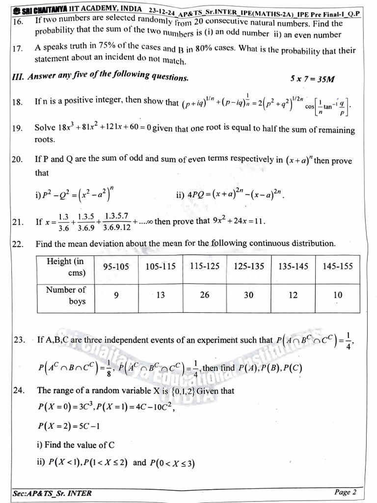 23.12.2024 Maths 2A Pre Final-1 Paper | PDF