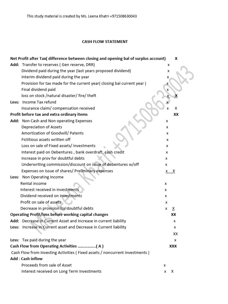 Format of Cash Flow Statement | PDF | Dividend | Expense