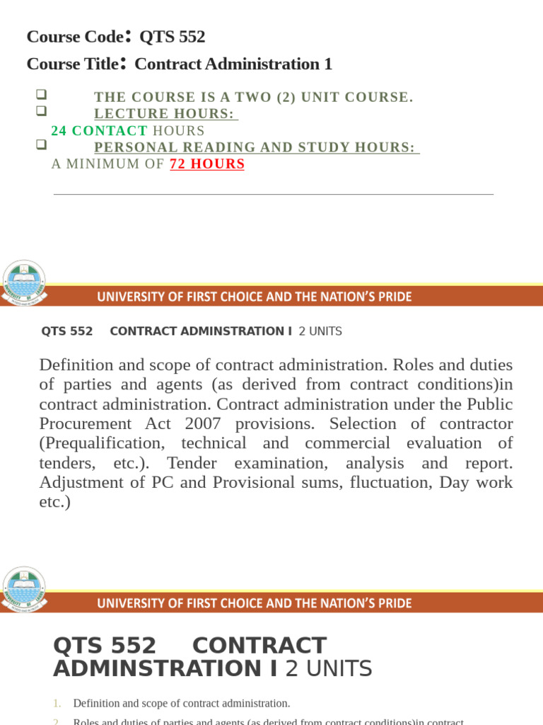 Contract Administration 1 Course Overview | PDF | Specification ...