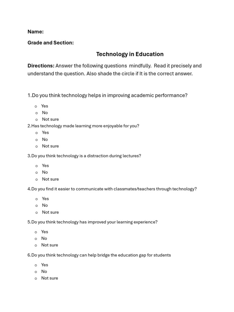 Technology's Impact on Education Survey | PDF