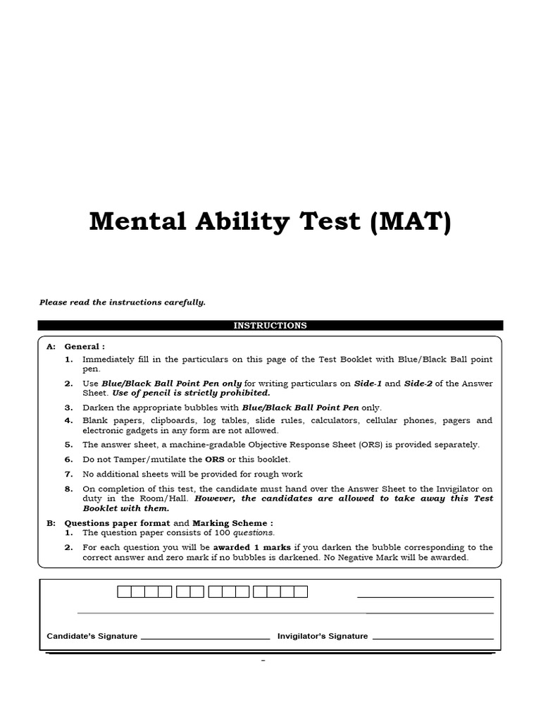FIITJEE Class IX MAT Test Paper | PDF | Speed