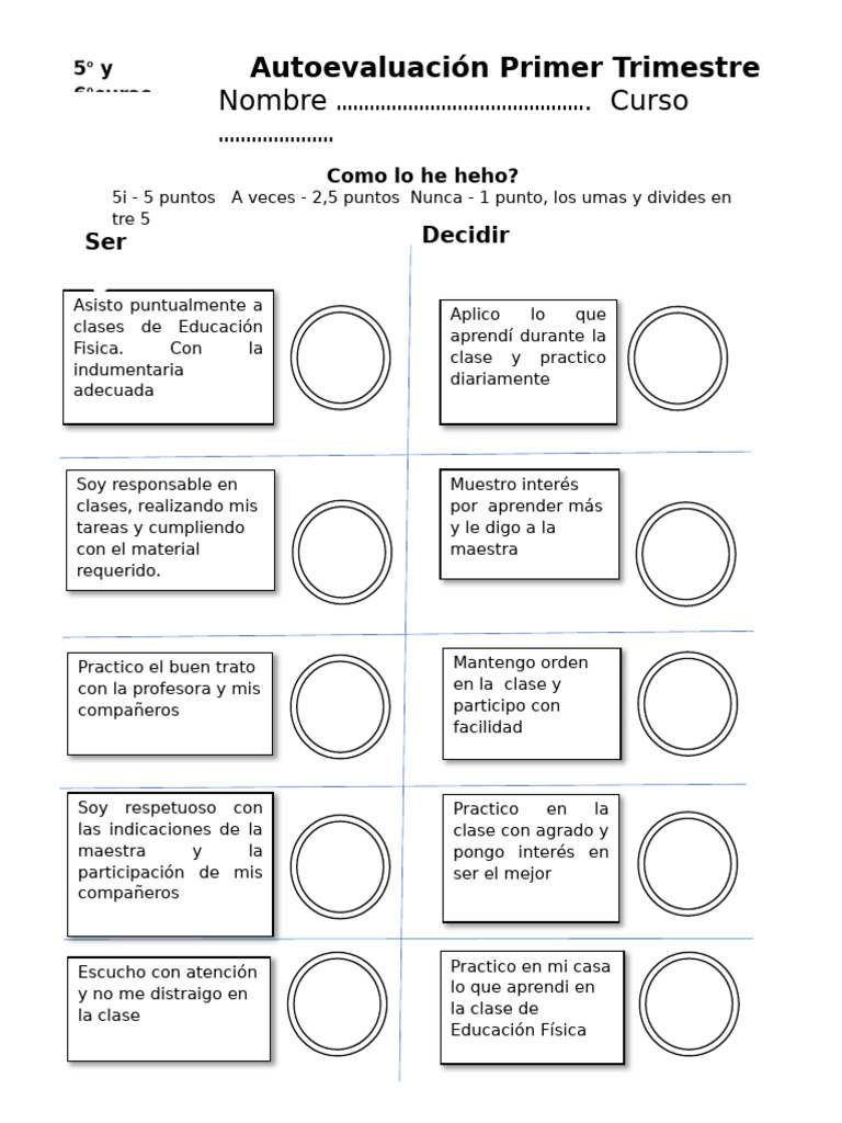 Autoevaluación Primer Trimestre 5to y 6to | PDF