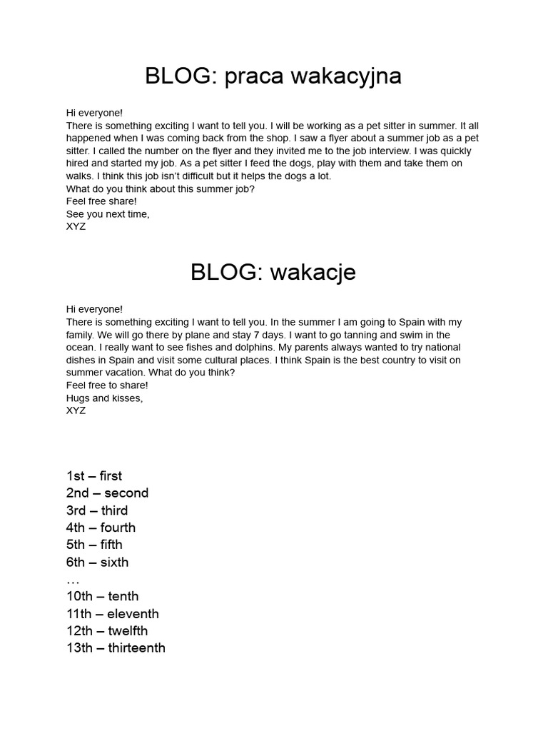 Summer Jobs and Vacation Plans | PDF
