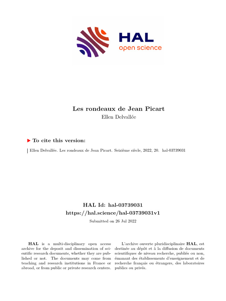 Rondeaux de Jean Picart : étude et corpus | PDF | Euphonie | Formes ...