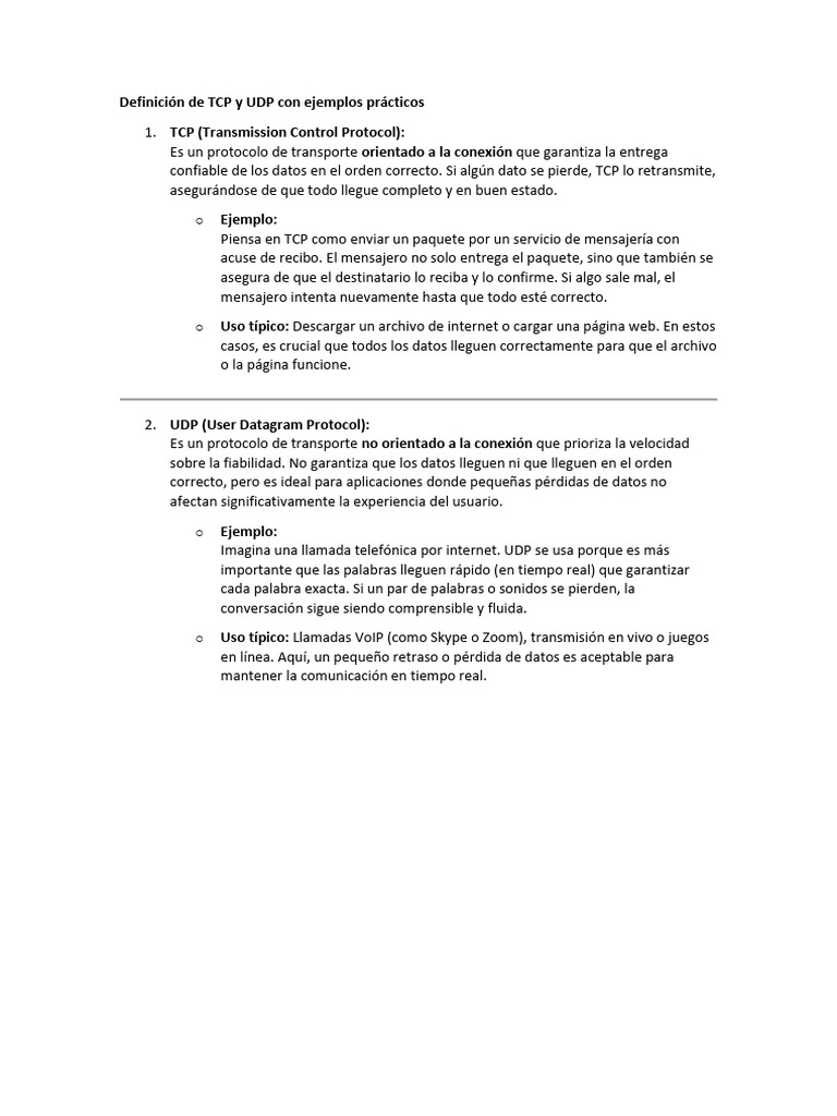 TCP y UDP: Definición y Ejemplos | PDF