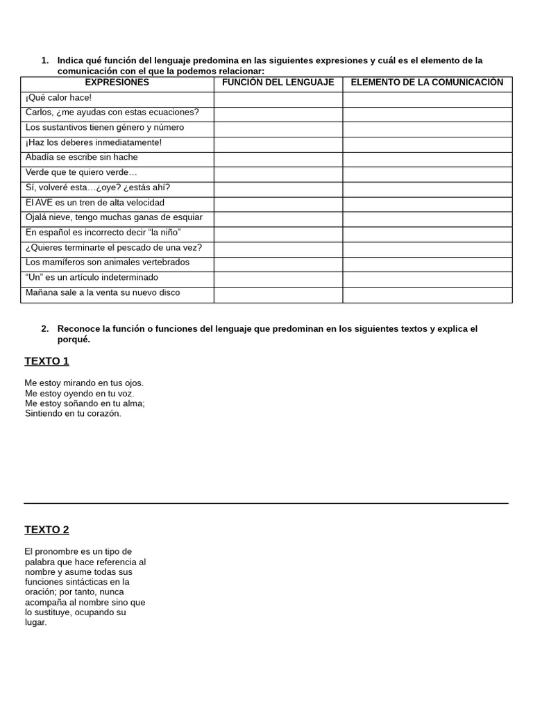 Funciones del lenguaje en expresiones y textos | PDF